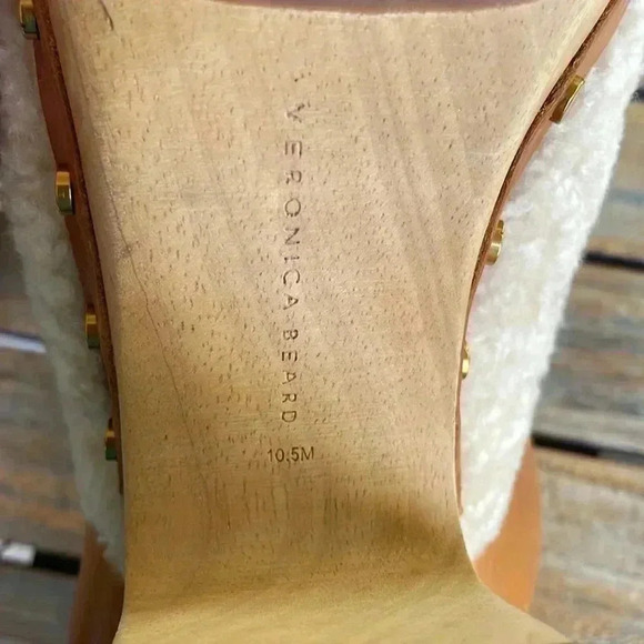 Veronica Beard Cream and Brown Shearling Clogs - Picture 7 of 7